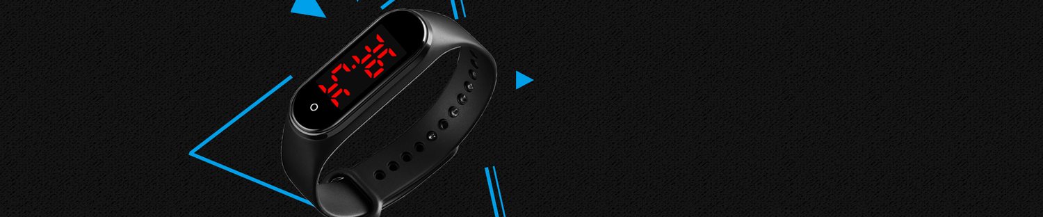An LED touch watch photographed on a dark set.
